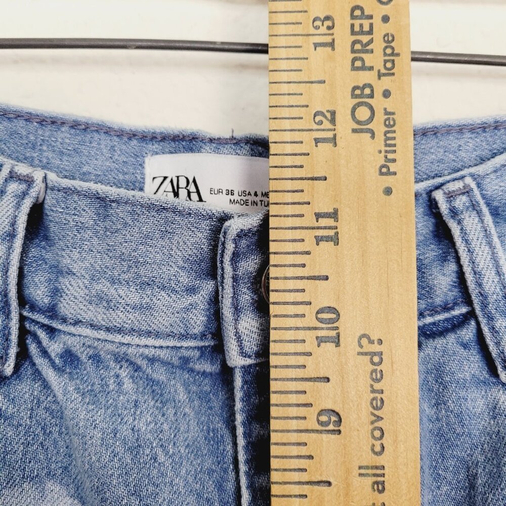 Zara Floral Printed Wide Leg Jeans Sz 4 Casual Trendy High Rise Light Wash - Picture 7 of 8